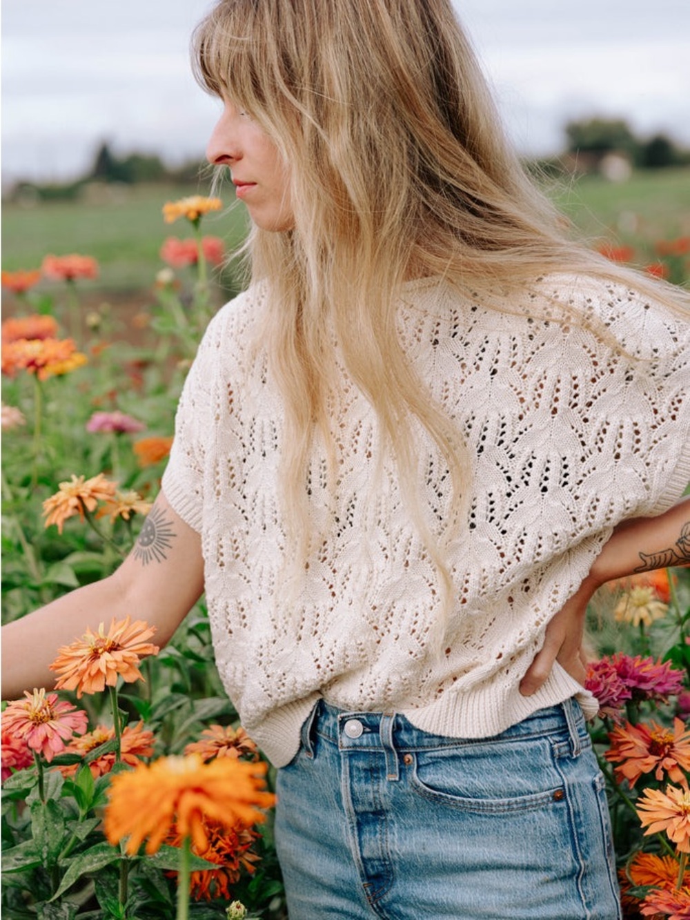 Curator SF Lacy Rosey Top in Biscuit